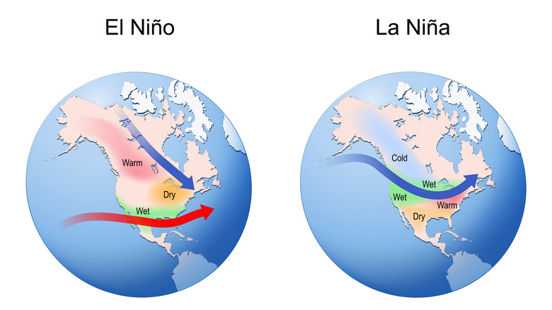 Graphics showing differences between El Nino and La Nina events