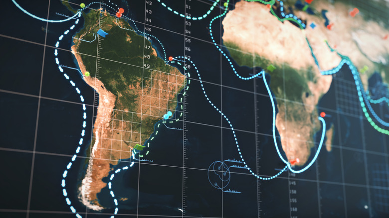 Map of shipping routes between South America and Africa