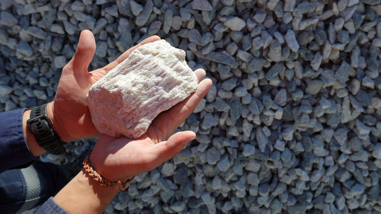 Person holding large piece of lithium ore