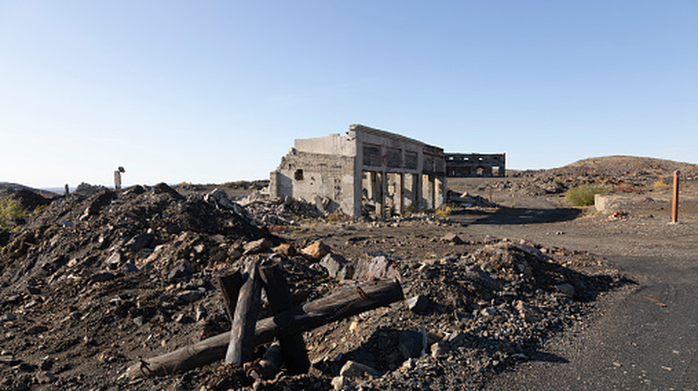 Crumbling remnants of buildings at Kola borehole site