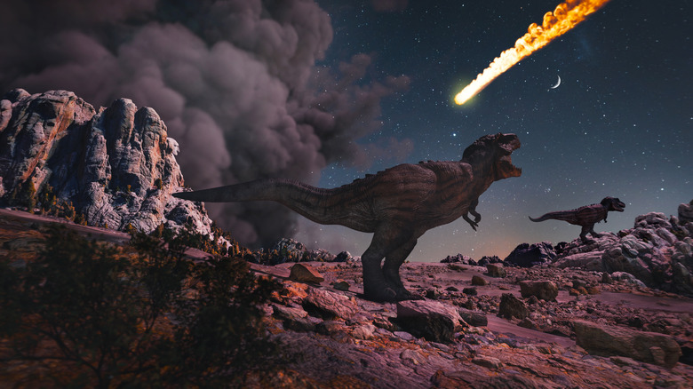 T. rex beneath asteroid fall