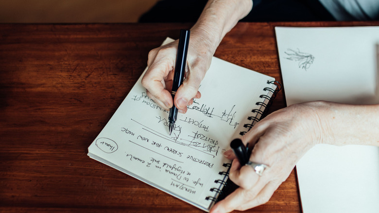 A person writing with a pen using their right hand