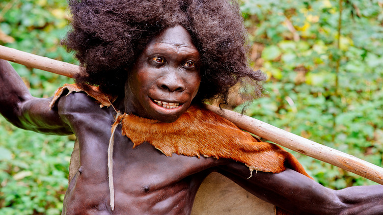 Reconstruction of Turkana boy, a homo erectus juvenile male with dark skin and small body frame