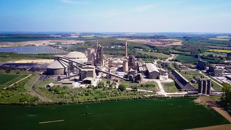 Aerial view of a cement production plant