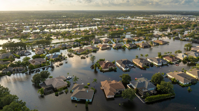 Flooding submerges houses in Florida after a tropical storm from hurricane Debby