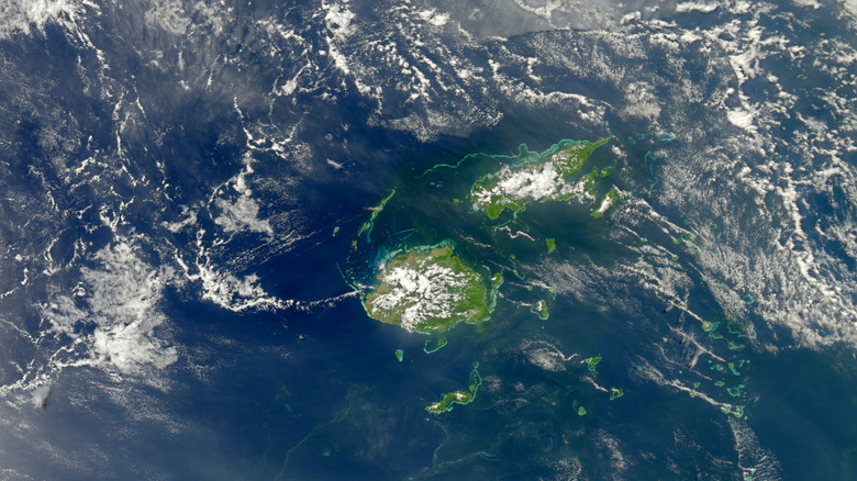 A view from space of a cyanobacteria bloom near Fiji.