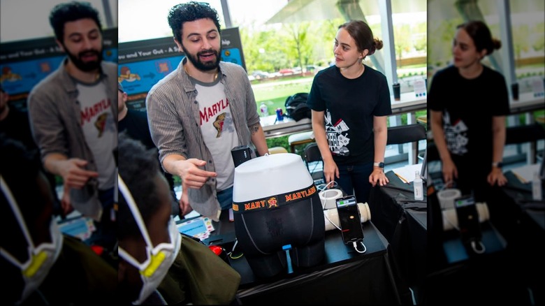 The UMD team of scientists demoing a porotype of their Smart Underwear