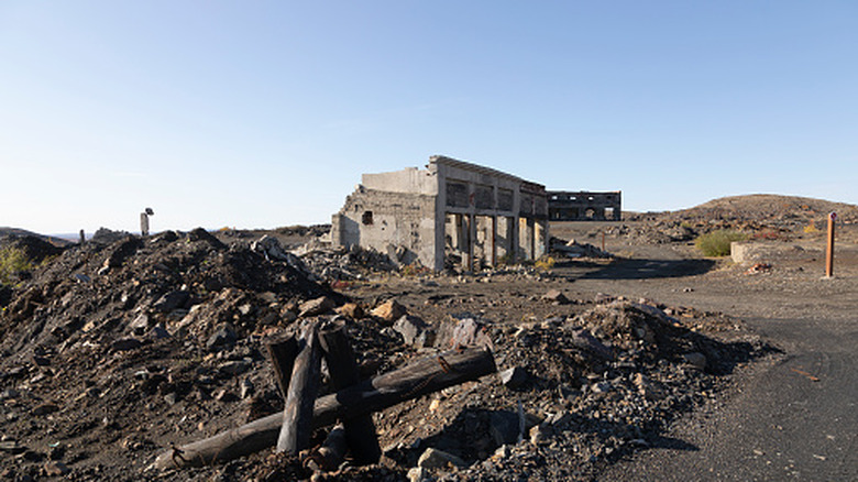 Crumbling remnants of buildings at Kola borehole site