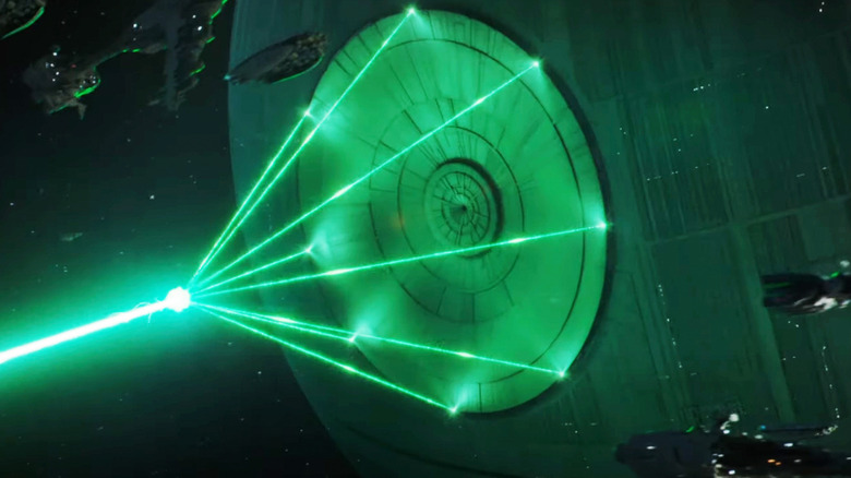 The Death Star shoots a green laser in Star Wars Rogue One