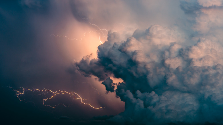 Detail of a cumulonimbus cloud with strong electrical activity during a storm