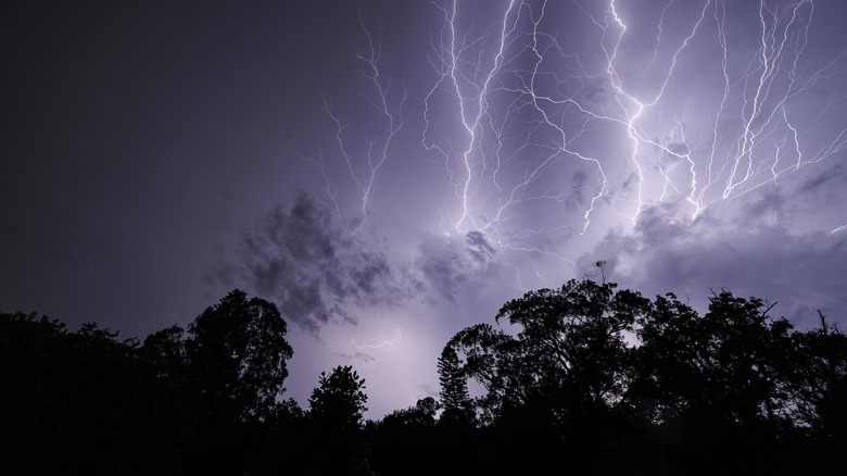 Lightning storm lights up the night sky