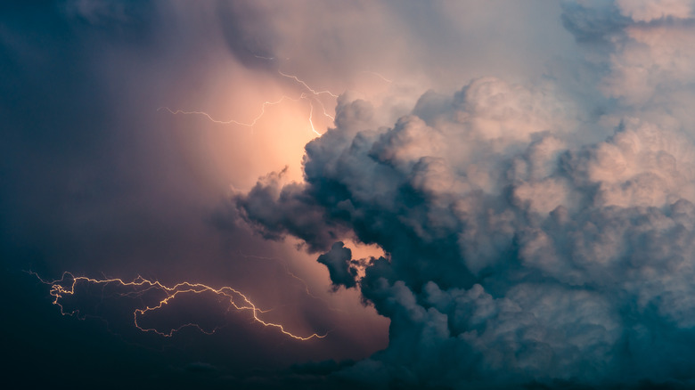 Detail of a cumulonimbus cloud with strong electrical activity during a storm