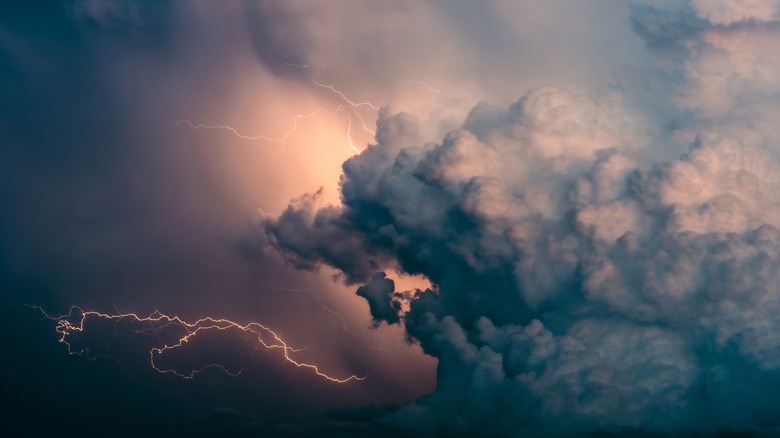 Detail of a cumulonimbus cloud with strong electrical activity during a storm