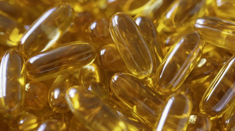 A close-up of omega-3 fish oil capsules