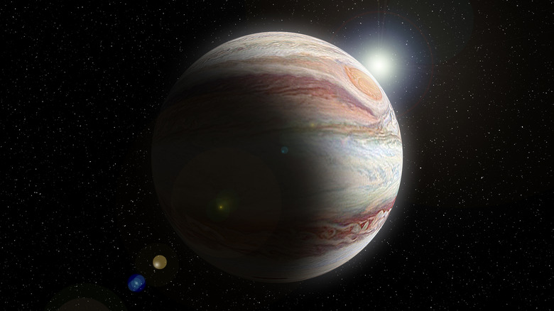 Planet Jupiter is in space with stars on the background