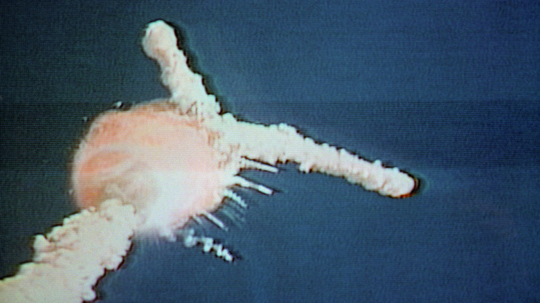 Space Shuttle Challenger exploding after liftoff