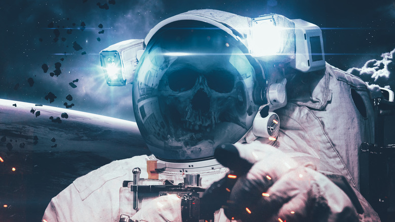 Dead astronaut floating in outer space