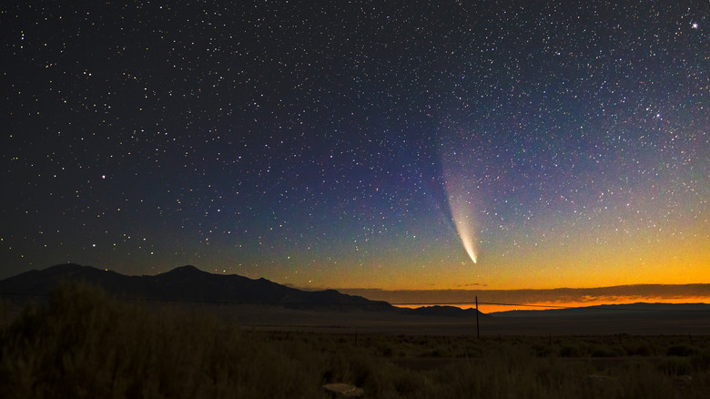 Landscape view of the comet NEOWISE rising over Great Basin National Park in eastern Nevada.