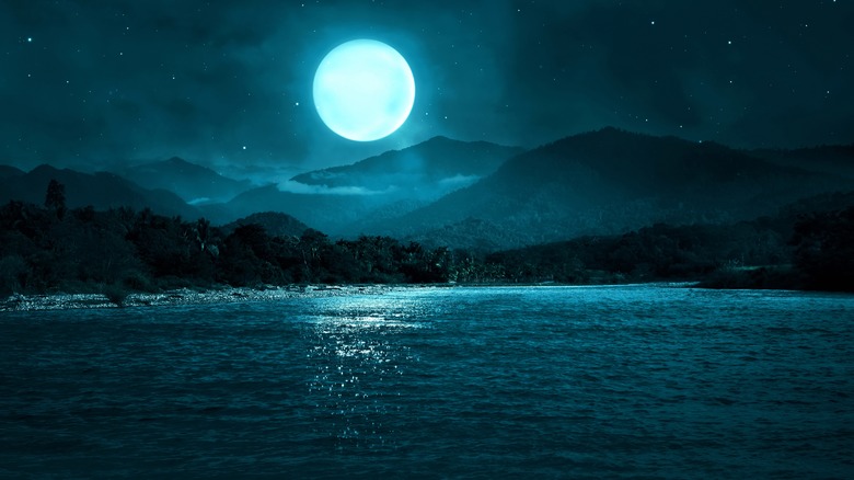 Blue moon over lake