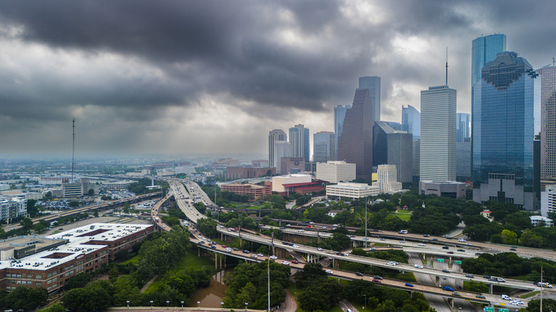 Stormy clouds over Houston skyline
