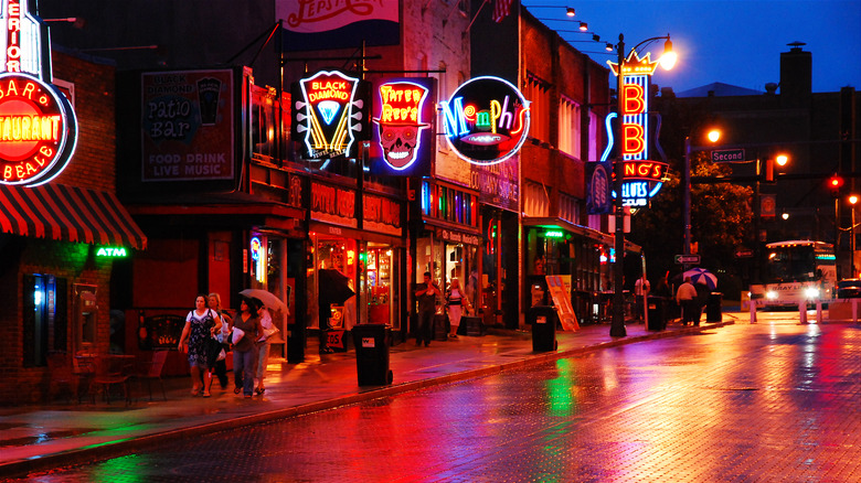 Downtown Memphis rainy night