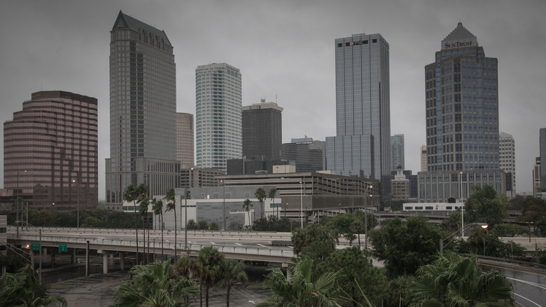 Cloudy skies over Tampa skyline