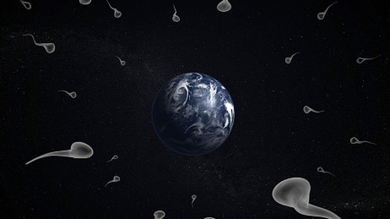 Earth's panspermia on dark background