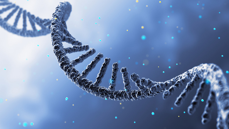 A RNA helix against a blue background