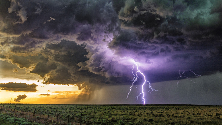 Lightning is striking from the clouds