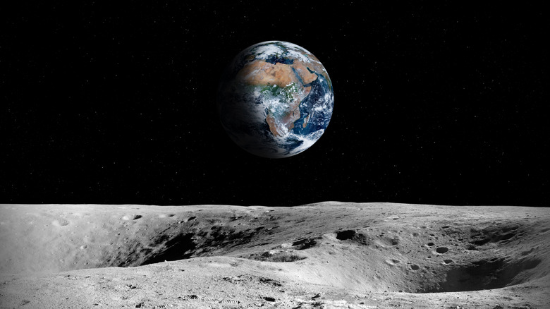 Earth is seen from the Moon's surface