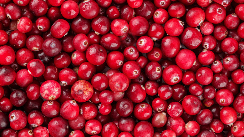 A close-up of a bunch of cranberries.