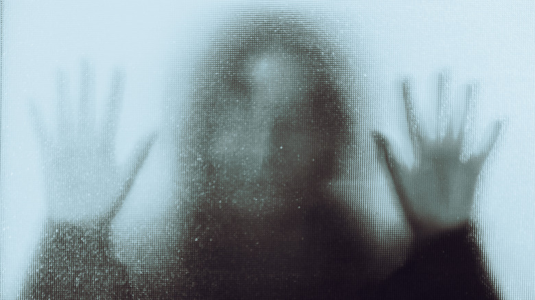 A dark image of a woman on the other side of the screen