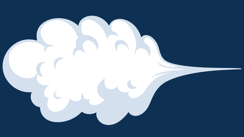 White cloud on a navy-colored background, symbolizing a fart