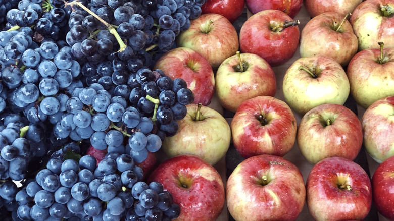 Close up of apples and grapes