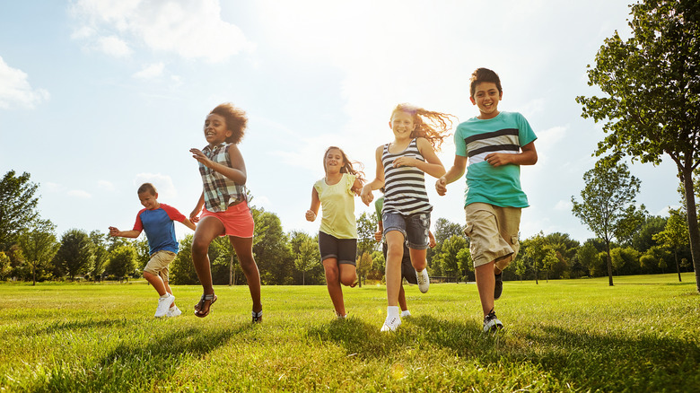 Group of children having fun outside