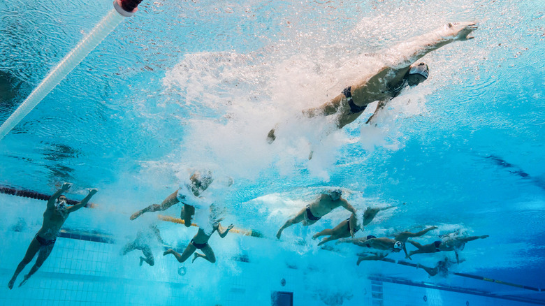 water polo players in pool