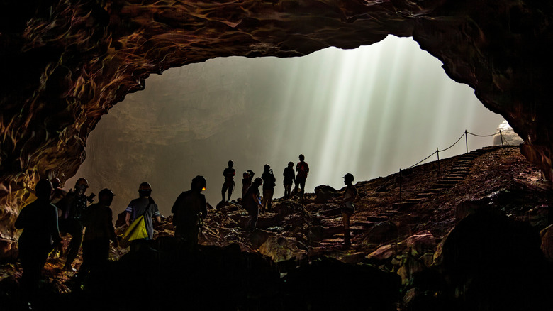caving team in cavern
