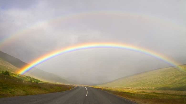 A double rainbow arches over Iceland's Ring Road