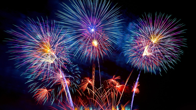 Multicolored fireworks in the sky
