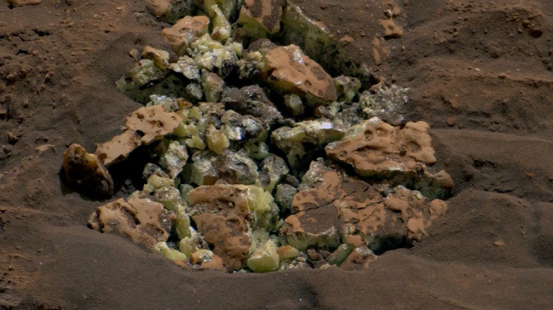sulfur crystals inside of Martian rock