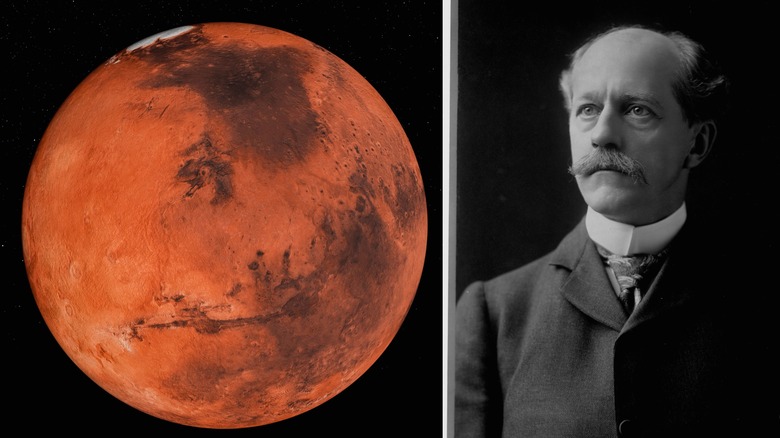 photograph of Mars and portrait of Percival Lowell