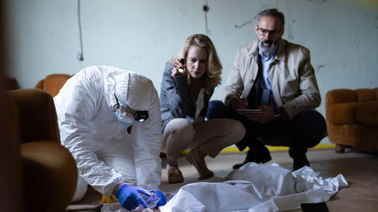 Forensic team examining a crime scene