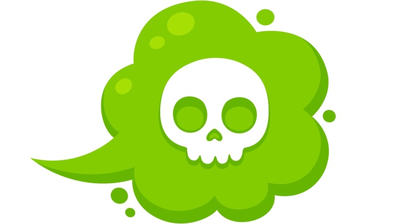 Green cartoon fart cloud with a white skull in the middle