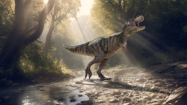 illustration of T. rex in forest