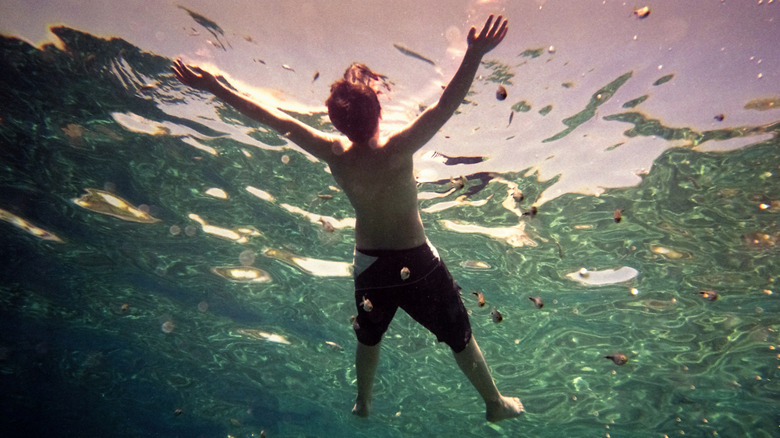 A young man is seen swimming at San Solomon springs at Balmorhea state park in Balmorhea, Texas