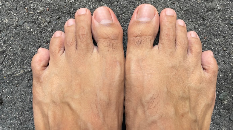 Close up of the top of a person's feet