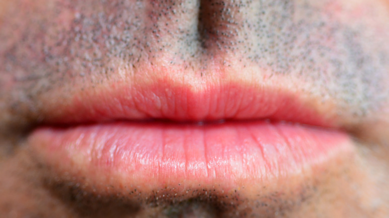 Close up of male lips and philtrum