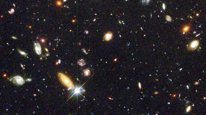Deep sky view of thousands of distant galaxies