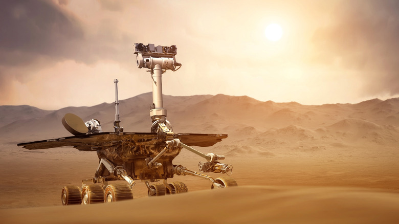 A rover is seen on the surface of Mars