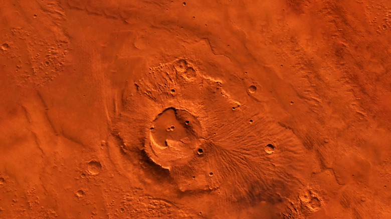 The surface of mars is seen in a top down view